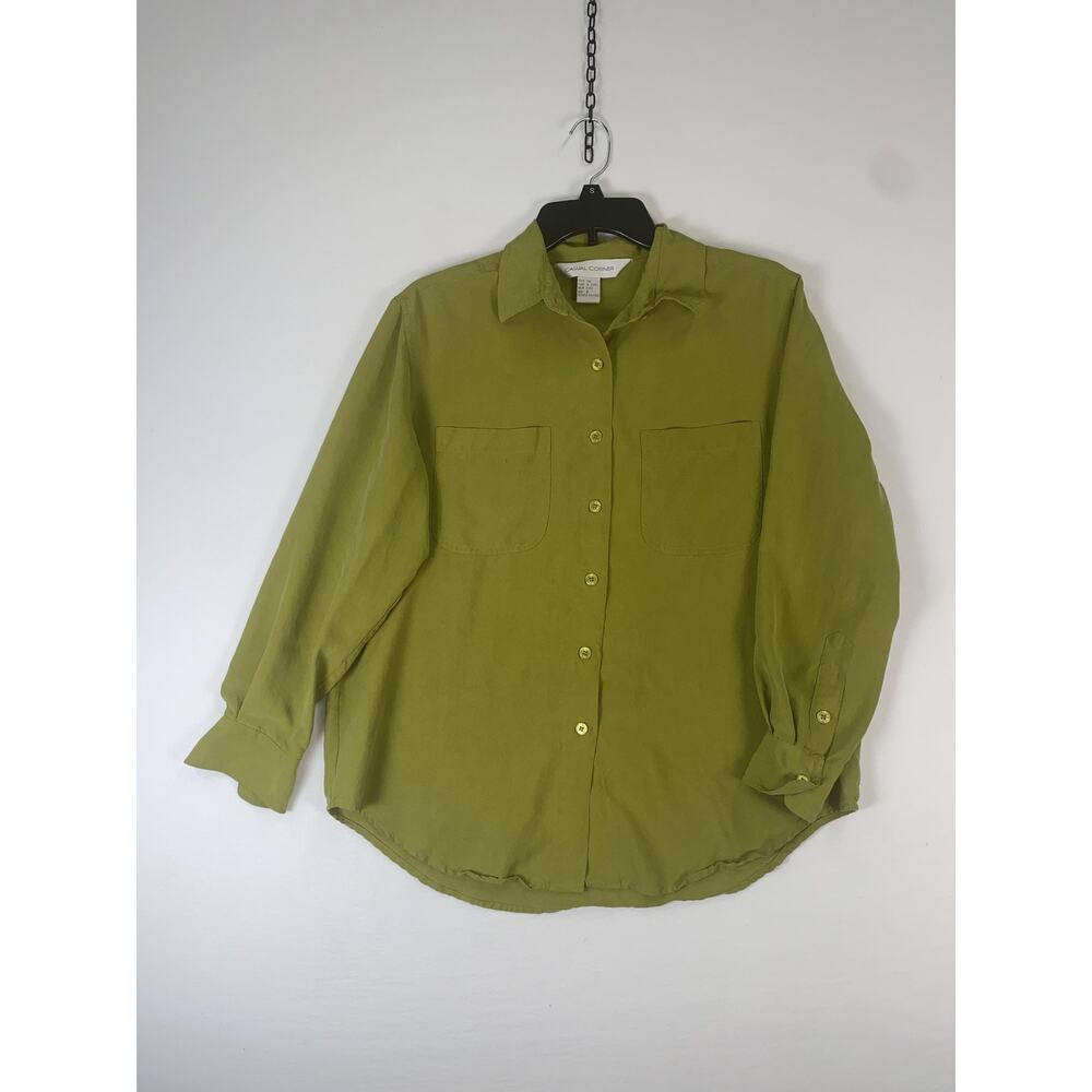 Casual Corner Blouse Womens 8 Green 100% Silk Button Front Long Sleeve Top